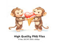 Cute Monkeys Sharing Heart Ice Cream Clipart Bundle