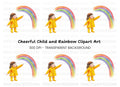 Happy Girl with Rainbow Clipart Bundle