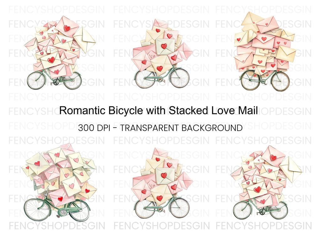Romantic Bicycle Mail Clipart Bundle