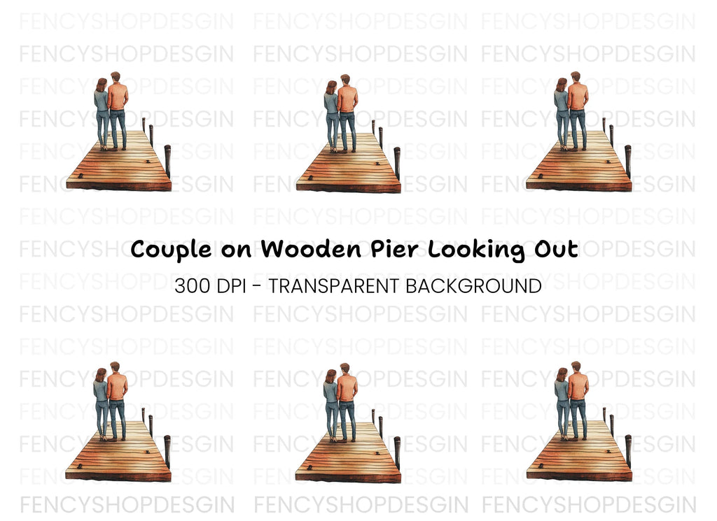 Romantic Couple on Dock Clipart Bundle