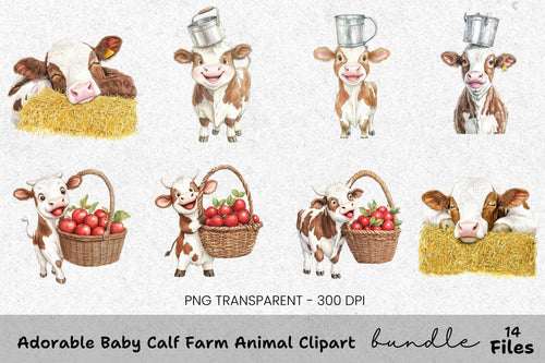 Adorable Baby Calf Farm Animal Clipart Bundle