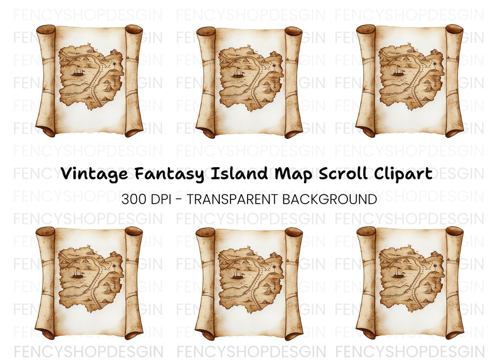 Vintage Treasure Map Scroll Clipart Bundle