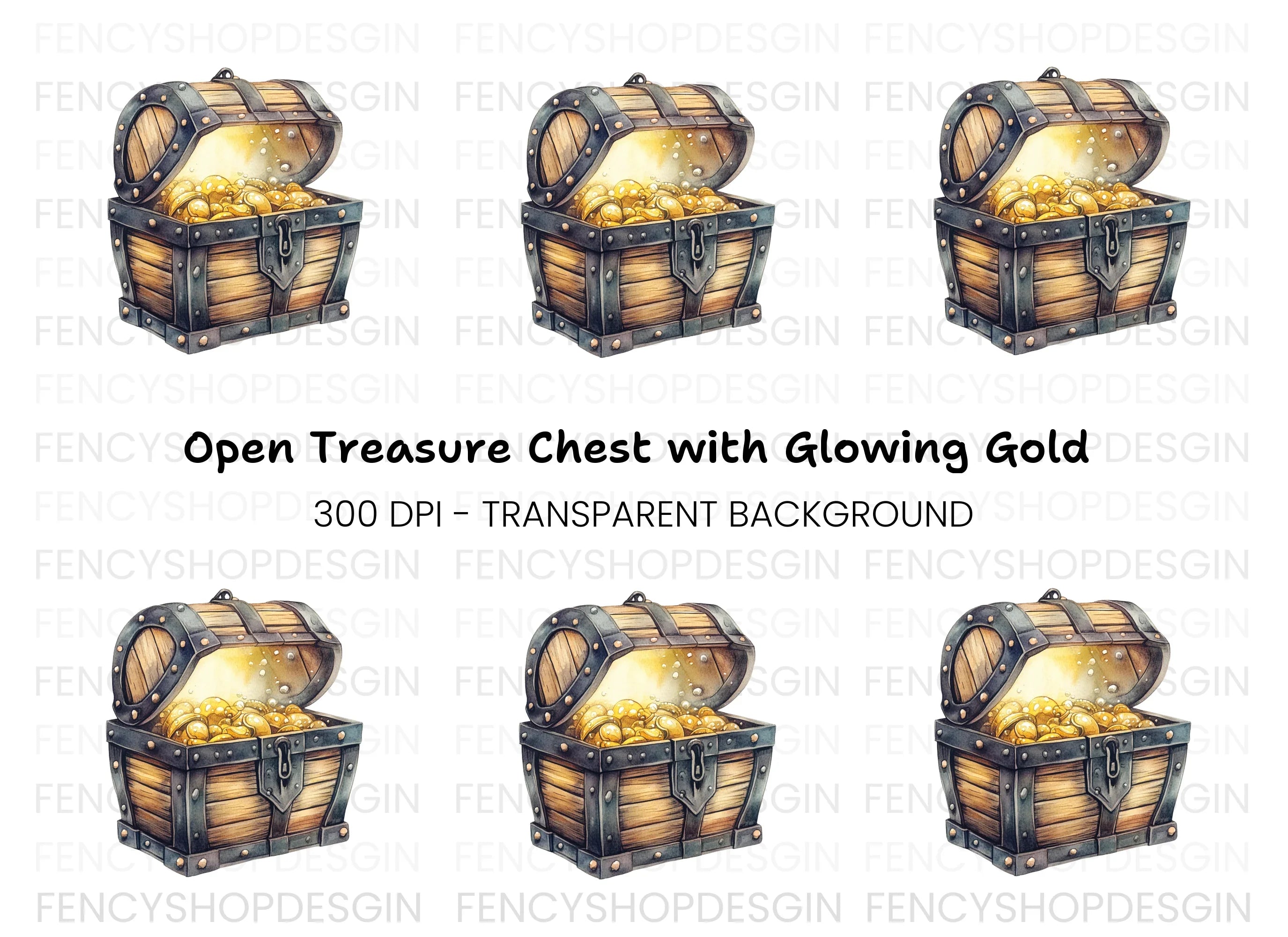 Glowing Treasure Chest Clipart Bundle
