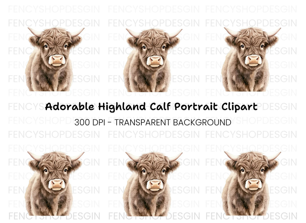 Cute Highland Calf Face Clipart Bundle
