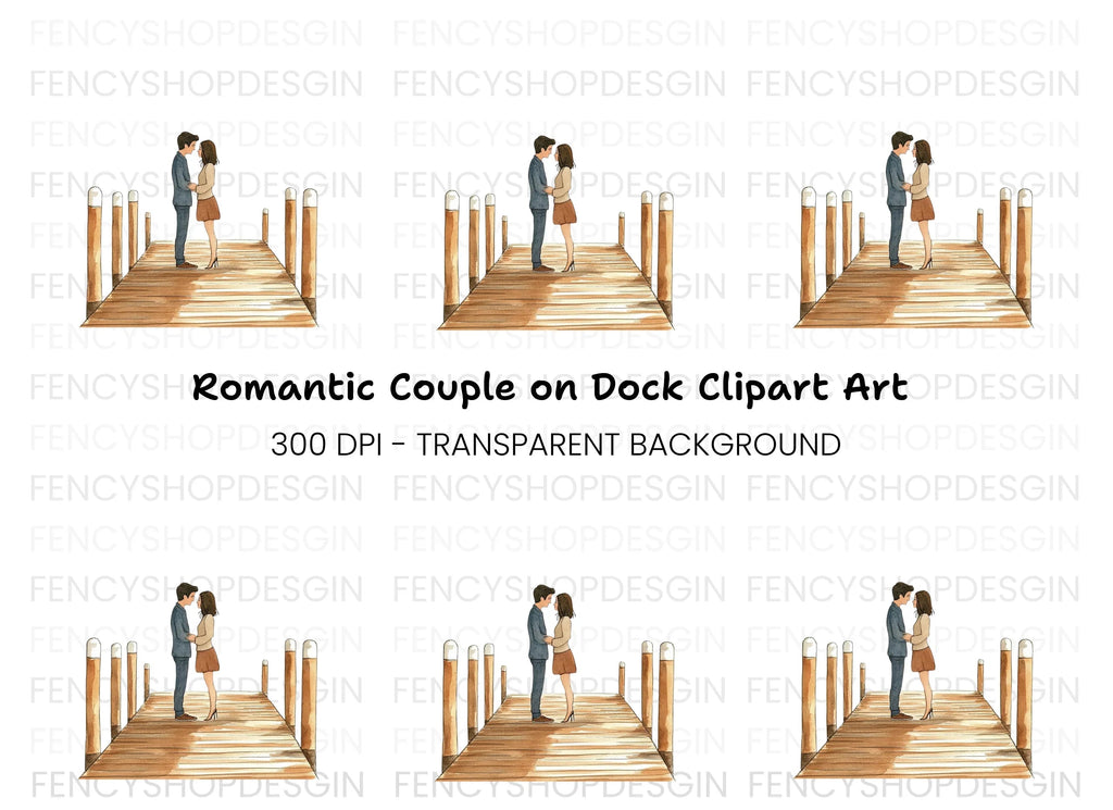 Couple Holding Hands on Pier Clipart Bundle