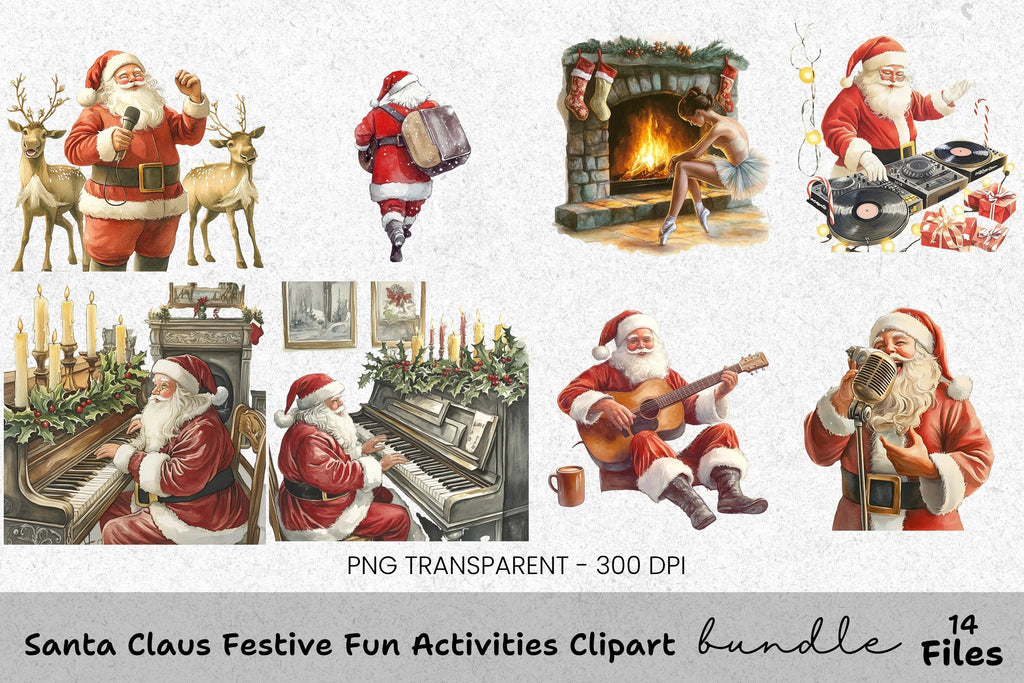 Rockstar Santa & Cozy Christmas Scene Clipart Bundle