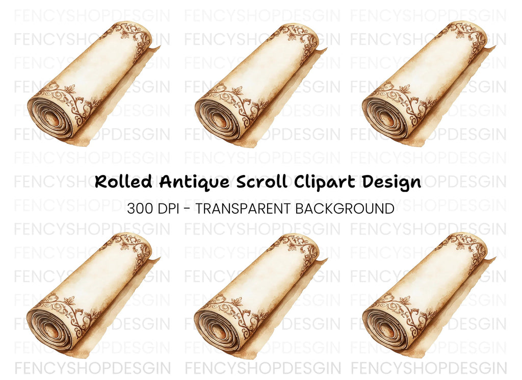 Rolled Vintage Parchment Scroll Clipart Bundle