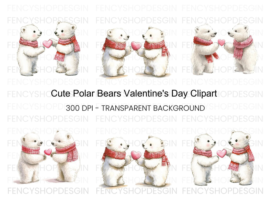 Cute Polar Bears Valentine Clipart Bundle