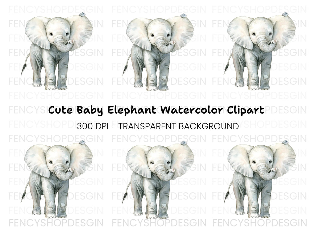 Cute Baby Elephant Clipart Bundle