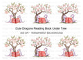 Cute Dragons Reading Under Cherry Tree Clipart Bundle