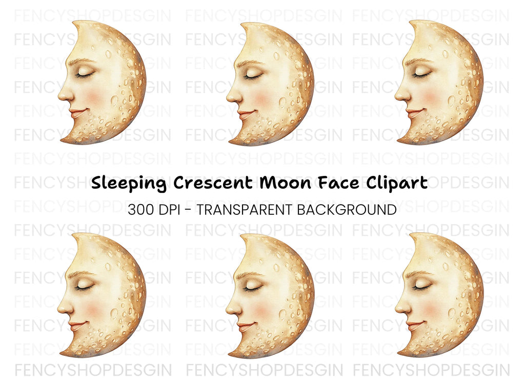 Sleeping Moon Face Clipart Bundle