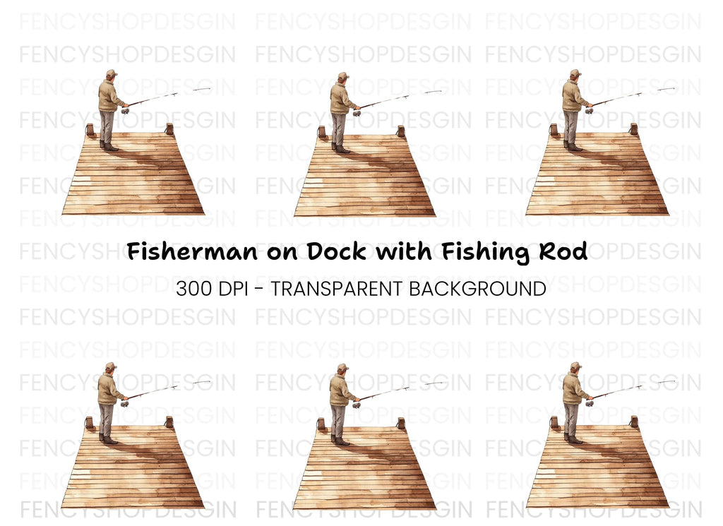 Fisherman on Dock Clipart Bundle