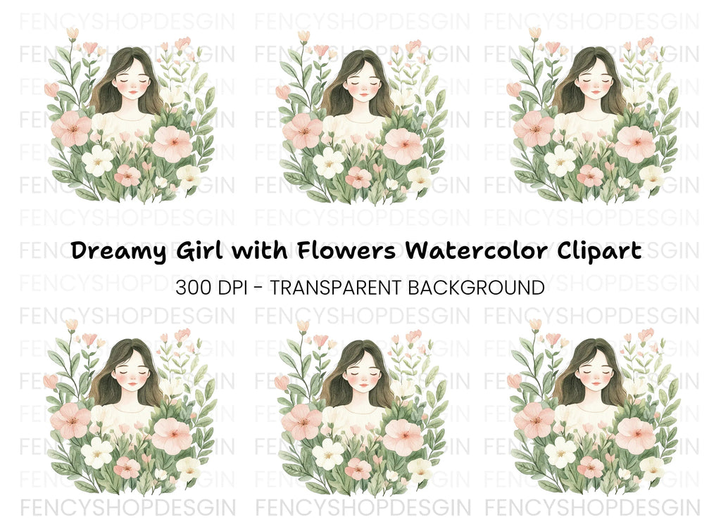 Girl in Flowers Clipart Bundle