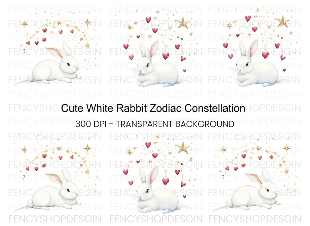 Cute Bunny with Star and Heart Clipart Bundle