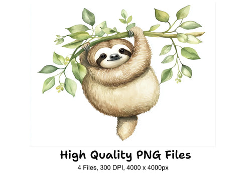 Adorable Sloth Jungle Leaves Clipart Bundle