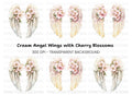 White Feathered Angel Wings with Flowers Clipart Bundle