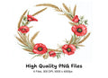 Poppy and Wheat Wreath Clipart Bundle