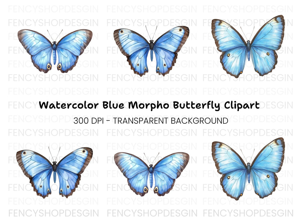 Blue Butterfly Clipart Bundle
