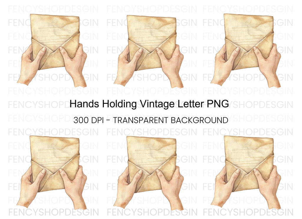 Vintage Hands Holding Old Letter Clipart Bundle