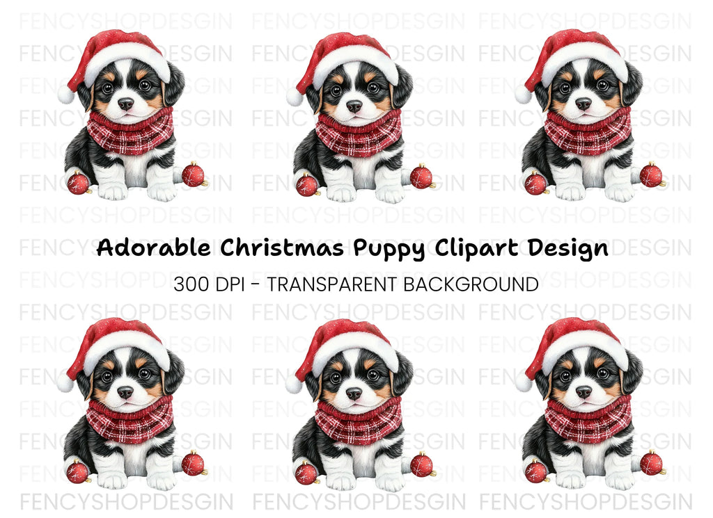 Festive Puppy Christmas Ornaments Clipart Bundle