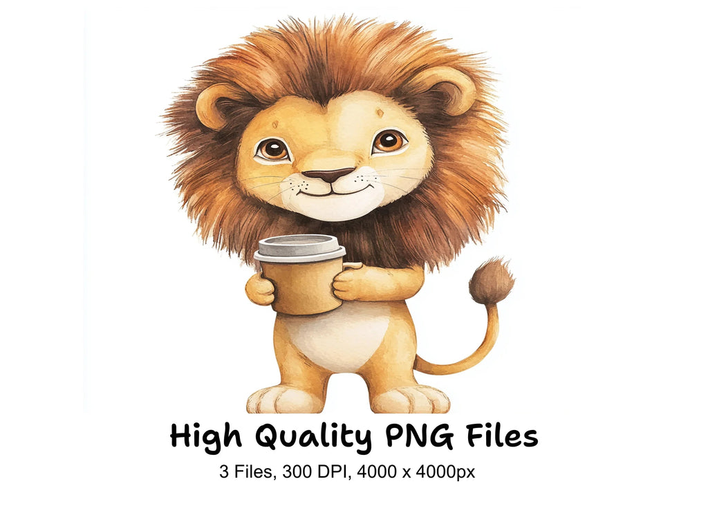 Charming Lion Coffee Cups Clipart Bundle