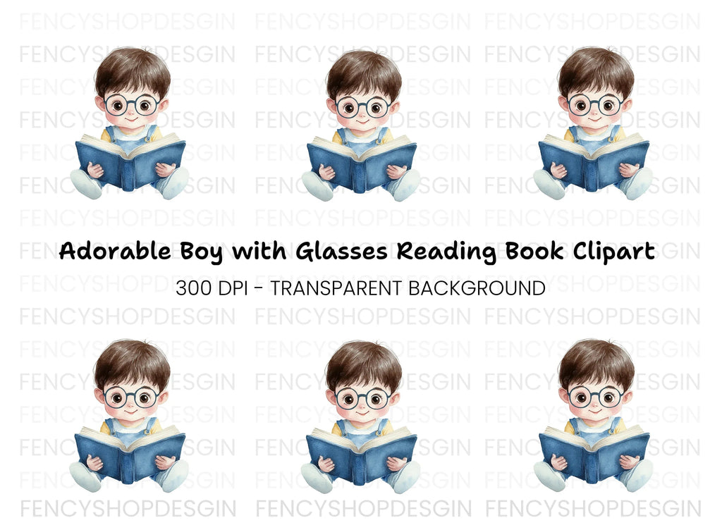 Cute Boy Reading Book Clipart Bundle