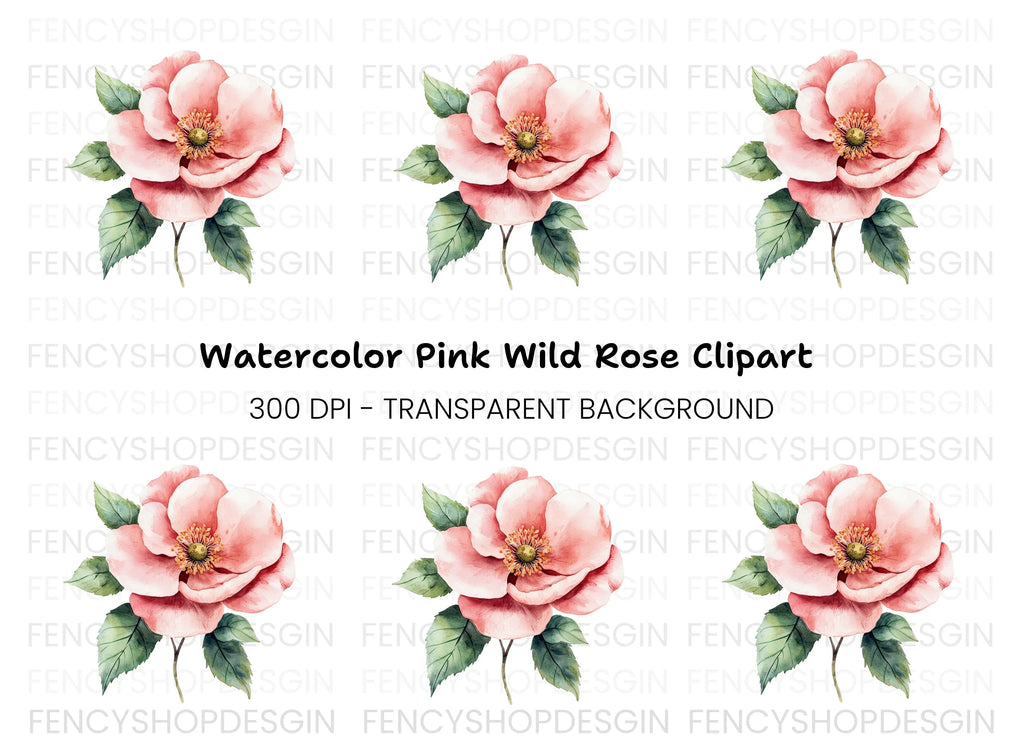 Pink Wild Rose Clipart Bundle