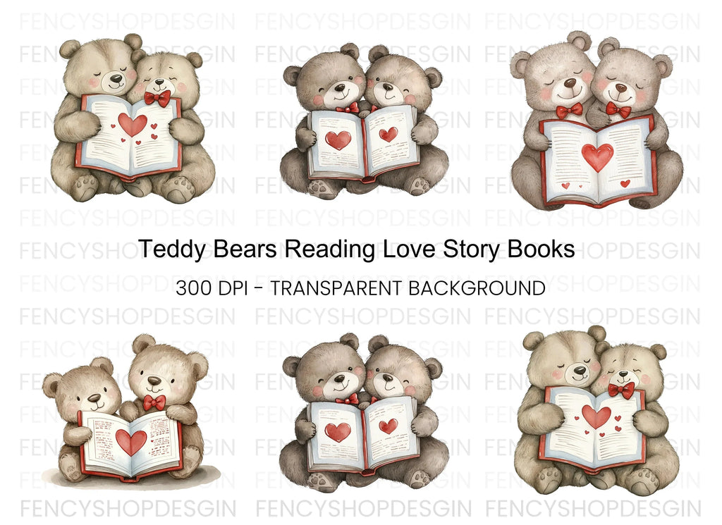 Teddy Bears Reading Love Story Clipart Bundle