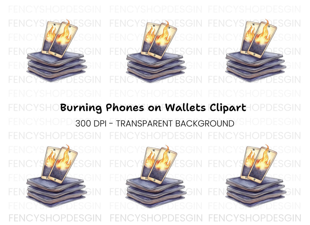 Fiery Tarot Cards Stack Clipart Bundle