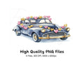 Vintage Cars with Heart Garlands Clipart Bundle