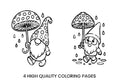 Cute Gnomes with Mushroom Umbrellas Coloring Books