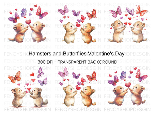 Adorable Hamsters with Butterflies Clipart Bundle