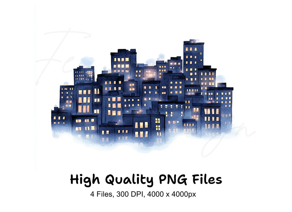 Cozy Night City Clipart Bundle