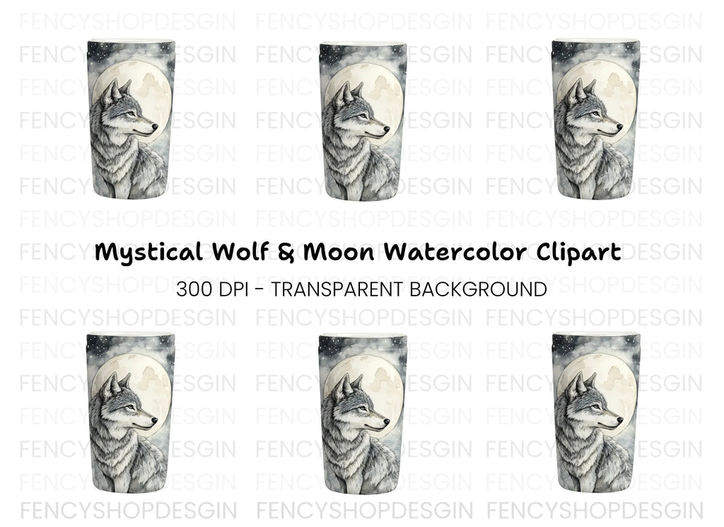 Mystical Wolf Moon Tumbler Clipart Bundle