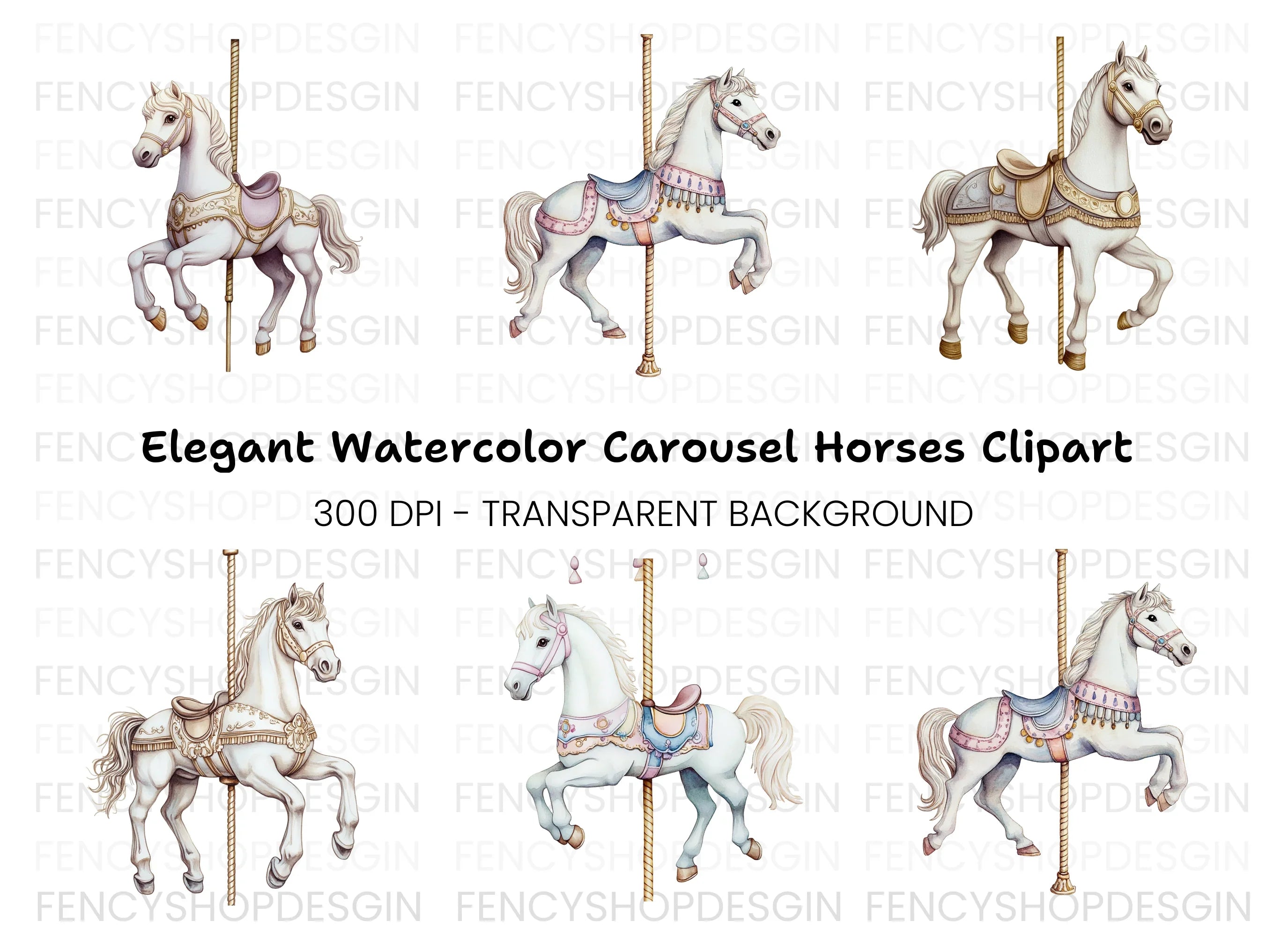 Carousel Horses Clipart Bundle