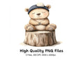Sleeping Bear on Tree Stump Clipart Bundle
