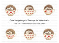 Cute Sleeping Hedgehogs in Heart Cups Clipart Bundle