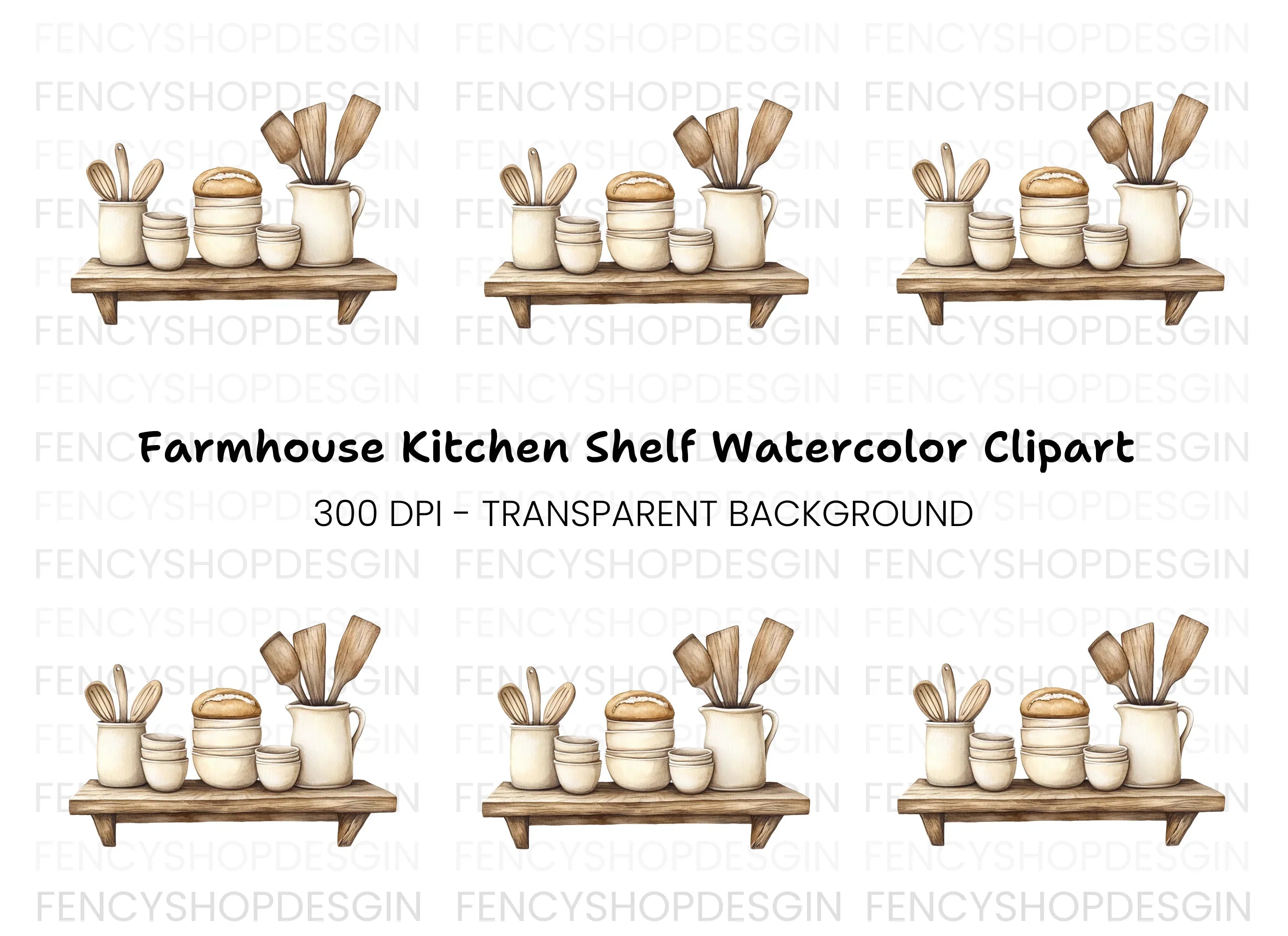 Farmhouse Kitchen Shelf Clipart Bundle