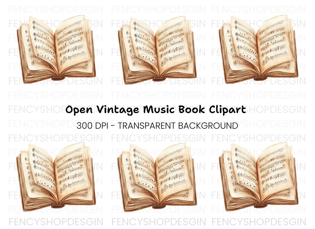 Open Vintage Music Book Clipart Bundle