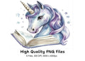 Cute Unicorns Reading Books Clipart Bundle