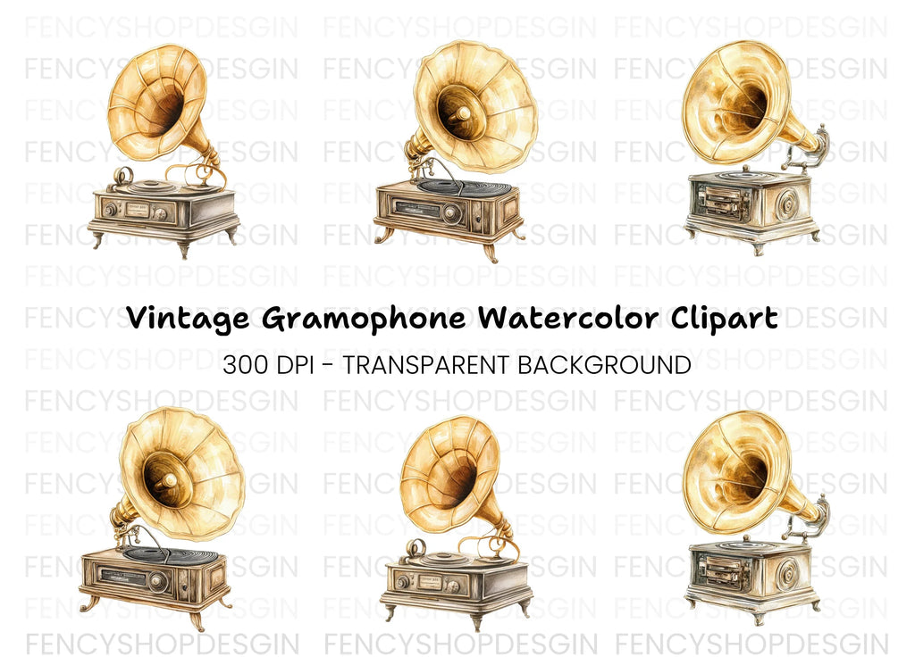 Vintage Gramophone Clipart Bundle