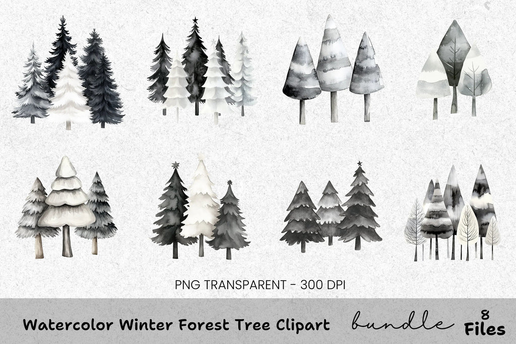 Winter Forest Tree Clipart Bundle