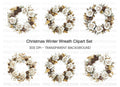 Elegant Winter White Rose Wreath Clipart Bundle