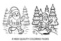 Running Santa Claus in Snowy Forest Coloring Books