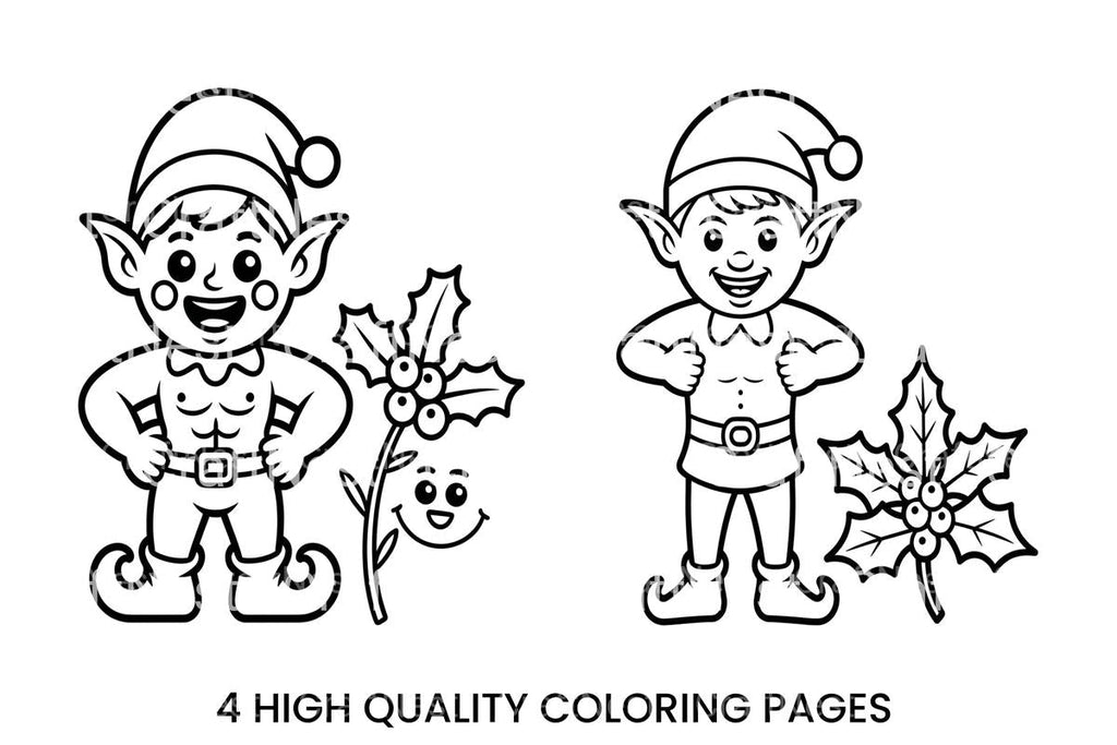 Cute Christmas Elves with Holly Coloring Books