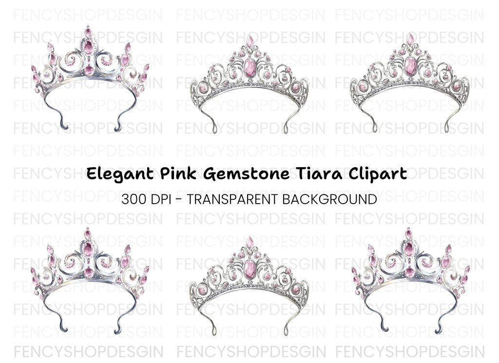 Elegant Pink Gemstone Tiara Clipart Bundle