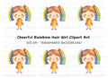 Adorable Rainbow Pigtails Girl Clipart Bundle