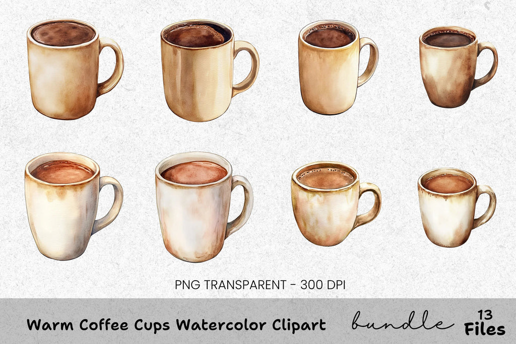 Warm Coffee Cups Clipart Bundle