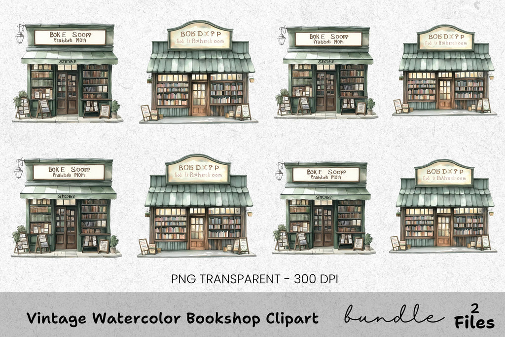 Vintage Bookshop Clipart Bundle
