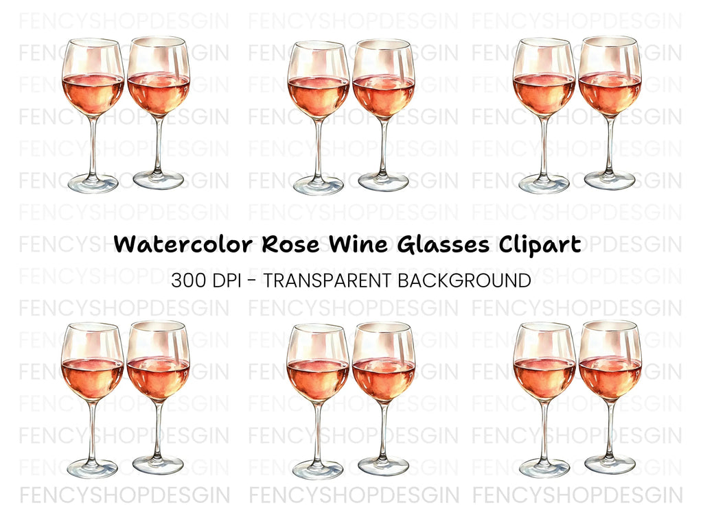 Two Glasses of Rose Wine Clipart Bundle